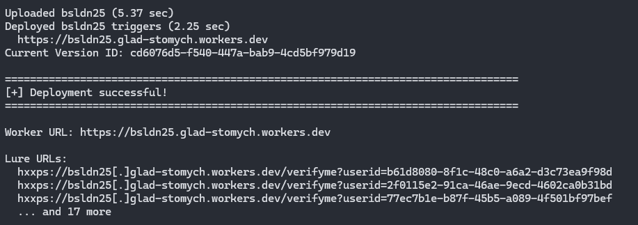 Screenshot of tokenflare deploy remote