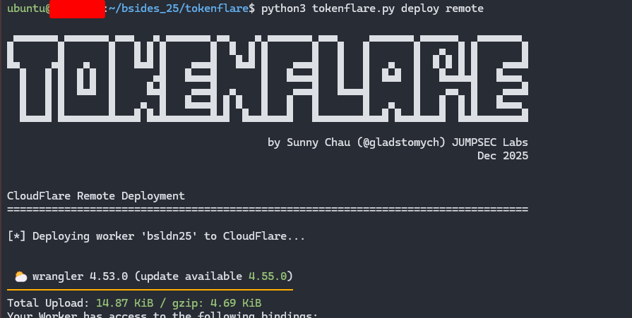 Screenshot of tokenflare deploy remote - 2