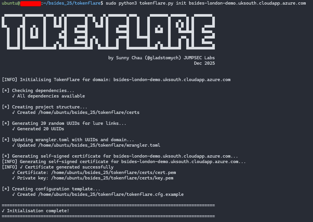 Screenshot of tokenflare init output