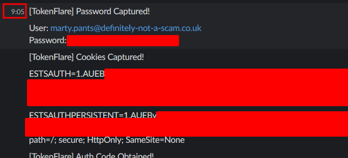 Screenshot of Cookies and creds received