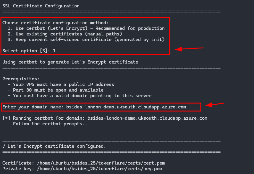Screenshot of tokenflare configure SSL
